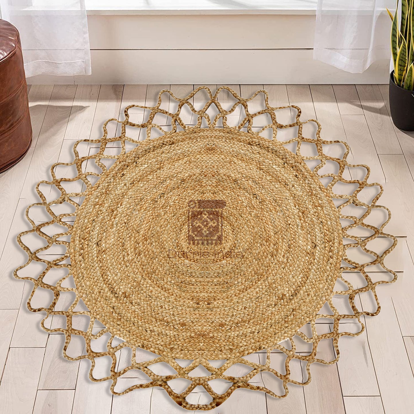 Handmade Crochet Web Border Round Hemp Rug - Artisanal Elegance for Your Living Space