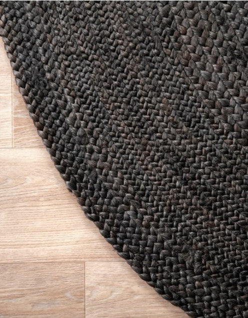 Handwoven Braided Round Jute Rug, Area Rug, Natural Reversible Rugs for Kitchen Living Room Entryway Eco Friendly Rugs: Dark Grey/ Black