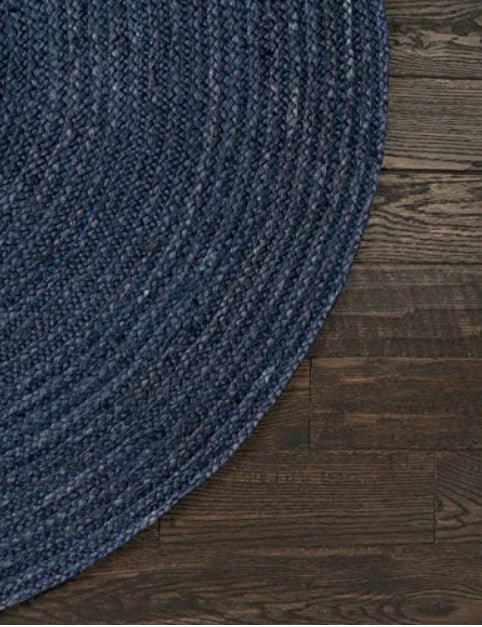 Handwoven Braided Round Jute Rug, Area Rug, Natural Reversible Rugs for Kitchen Living Room Entryway Eco Friendly Rugs: Blue
