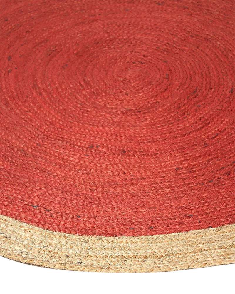 Handwoven Braided Round Jute Rug, Area Rug, Natural Reversible Rugs for Kitchen Living Room Entryway Eco Friendly Rugs: Red and Beige