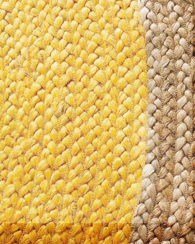Handwoven Braided Round Jute Rug, Area Rug, Natural Reversible Rugs for Kitchen Living Room Entryway Eco Friendly Rugs: Yellow and Beige