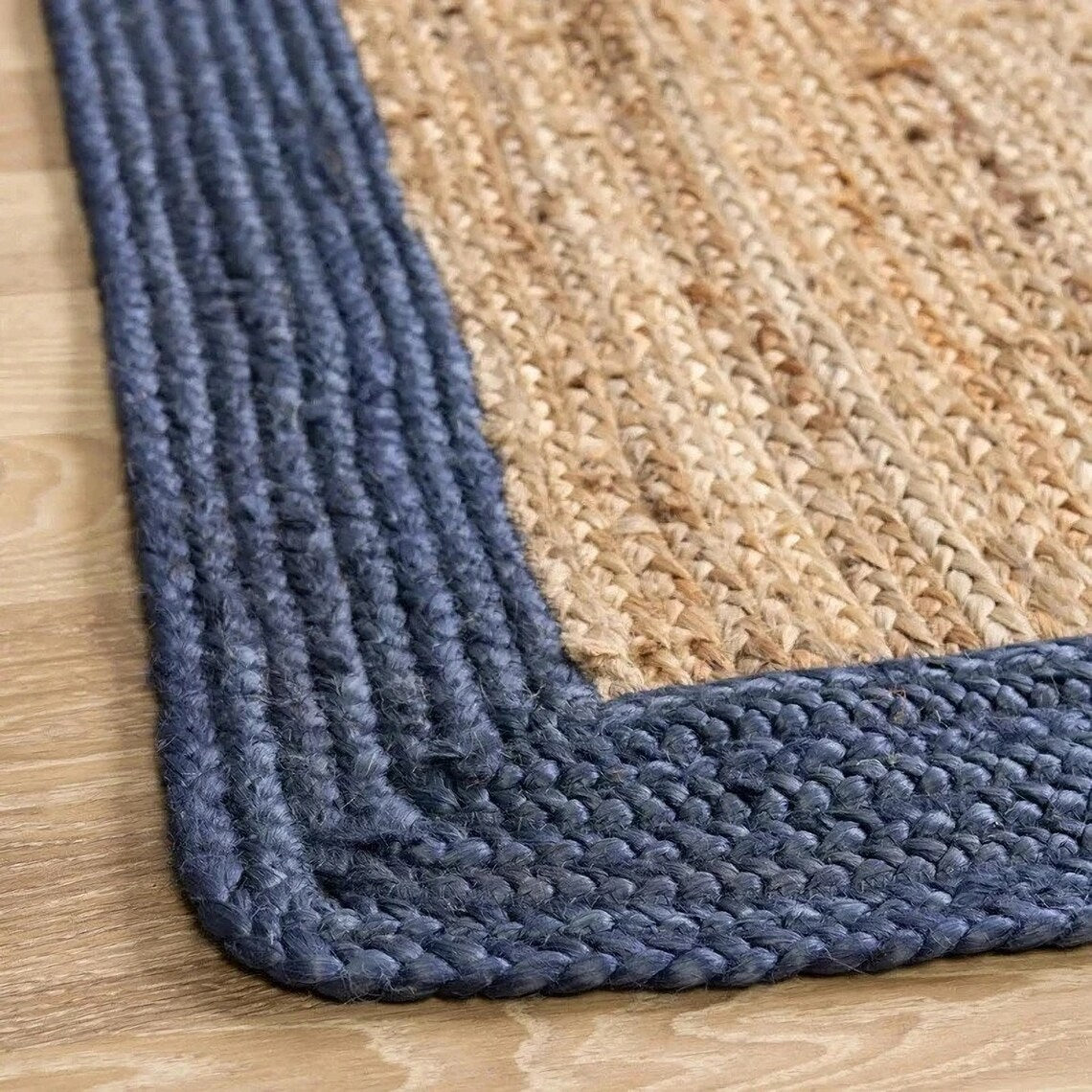 EcoWeave Blue Black Rectangular Jute Rug