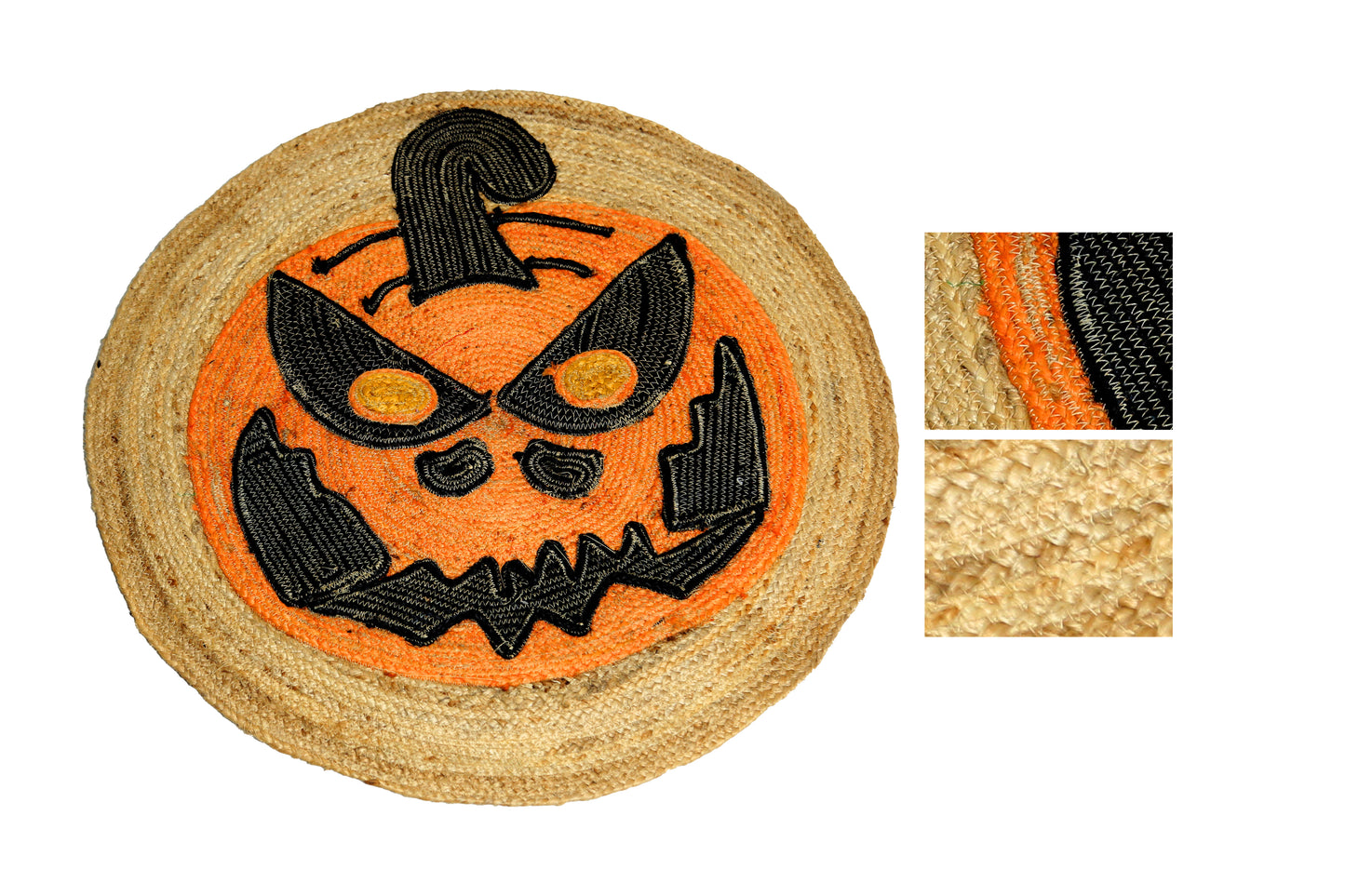 Evil Pumpkin Halloween Round Jute Rug