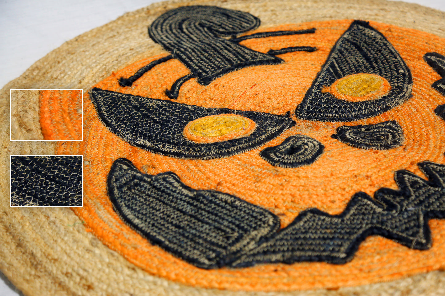 Evil Pumpkin Halloween Round Jute Rug