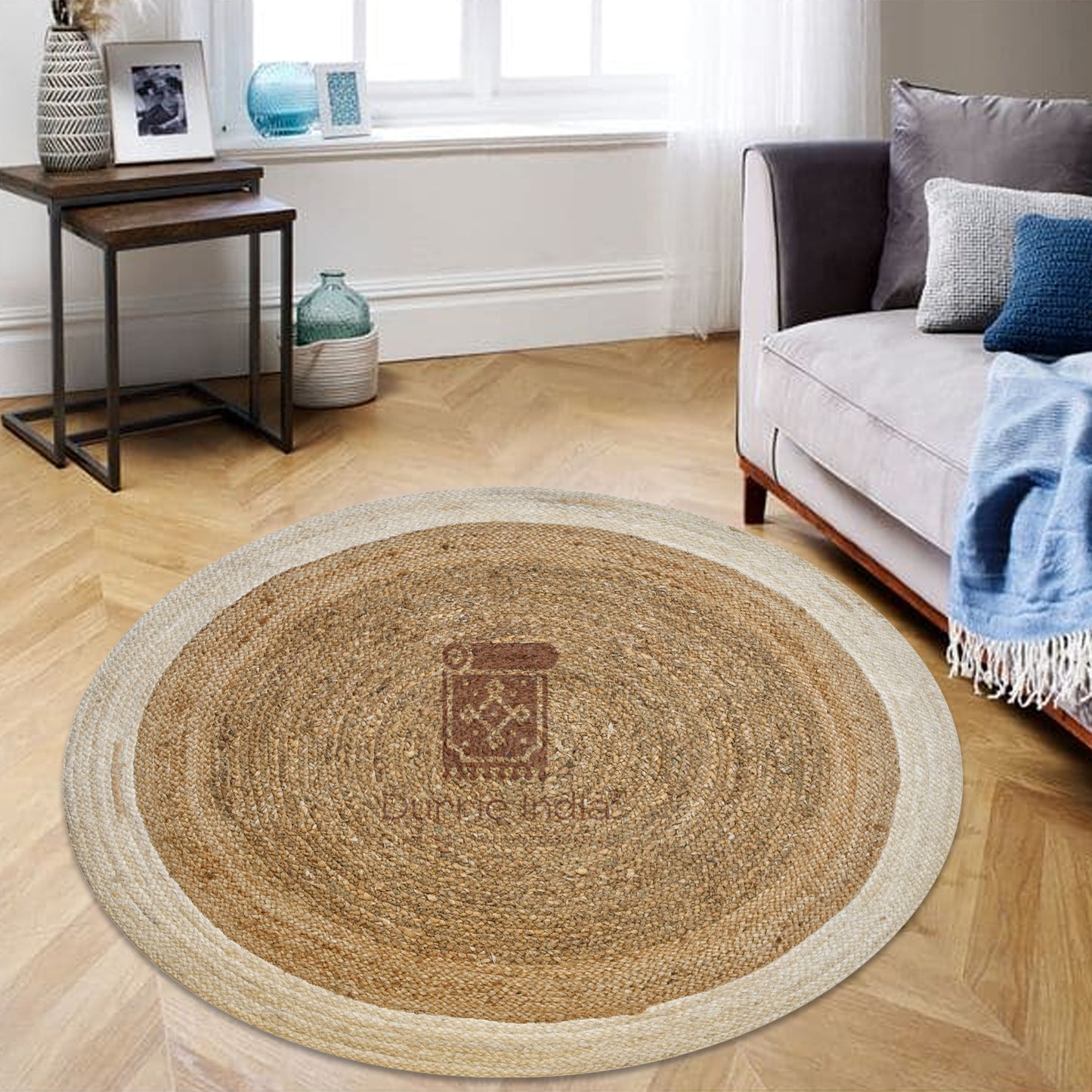 Harmony Border Water Hyacinth and Jute Rug - Handcrafted Elegance for your Living Space