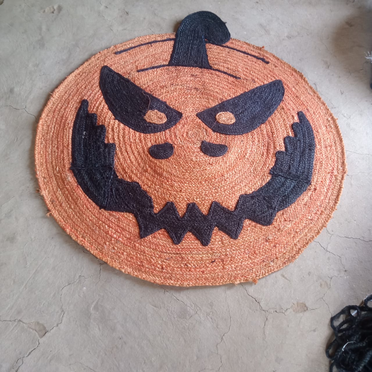 Evil Pumpkin Halloween Round Jute Rug