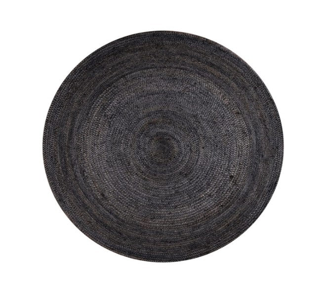 Handwoven Braided Round Jute Rug, Area Rug, Natural Reversible Rugs for Kitchen Living Room Entryway Eco Friendly Rugs: Dark Grey/ Black