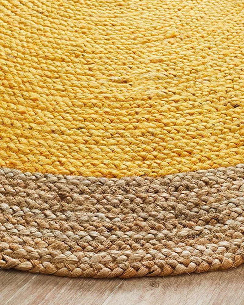 Handwoven Braided Round Jute Rug, Area Rug, Natural Reversible Rugs for Kitchen Living Room Entryway Eco Friendly Rugs: Yellow and Beige