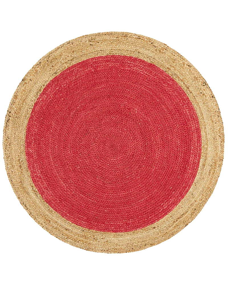 Handwoven Braided Round Jute Rug, Area Rug, Natural Reversible Rugs for Kitchen Living Room Entryway Eco Friendly Rugs: Red and Beige